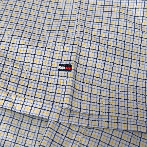 Tommy Hilfiger Shirt Button Up Short Sleeve Cotton Blend Window Pane Versatile - Picture 10 of 14